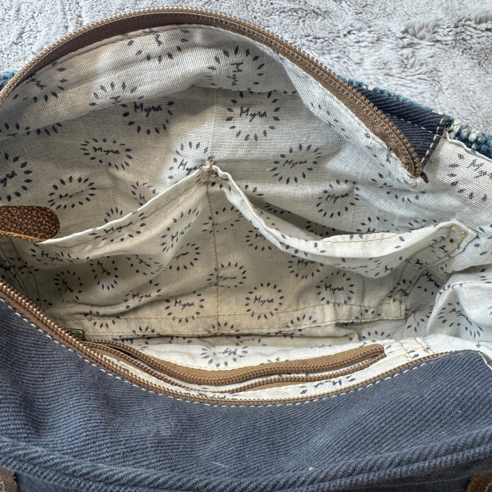 Myra‎ Bag Canvas Cowhide Rug Tapestry Crossbody Bag Teal Brown S-1250 - Picture 11 of 16